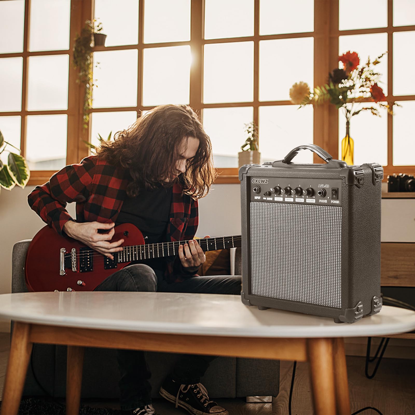 CXLWZ Electric Guitar Amp 20 Watt Amplifier Portable Amp with Headphone Input Gain Powe Including Professional Noise Reduction Cable (Black)