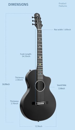 Natasha Carbon Fiber Acoustic Guitar, 38-inch Steel-string Guitarra,Durable Thin 6-string Guitar for Beginners (Cosmic Black)