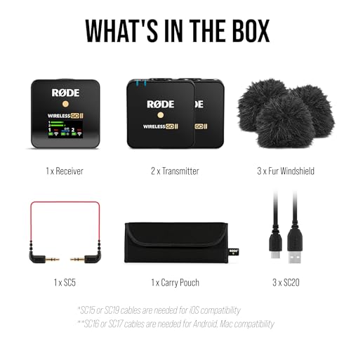 RØDE Wireless Go II Dual Channel Wireless System with Built-in Microphones with Analogue and Digital USB Outputs, Compatible with Cameras, Windows and MacOS computers, iOS and Android phones