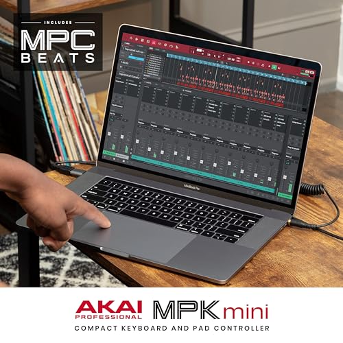 Akai Professional MPK Mini MK3 - 25 Key USB MIDI Keyboard Controller With 8 Backlit Drum Pads, 8 Knobs, Music Production Software and Native Instruments Sound Package (NKS Integration), White