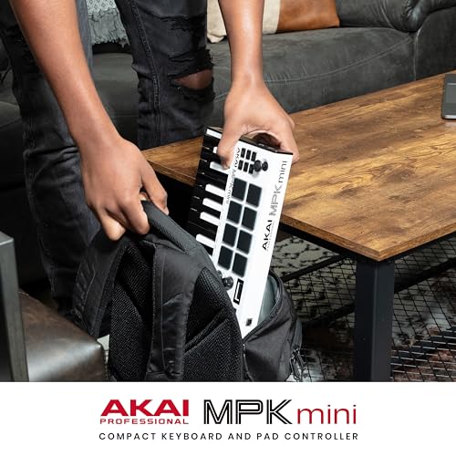Akai Professional MPK Mini MK3 - 25 Key USB MIDI Keyboard Controller With 8 Backlit Drum Pads, 8 Knobs, Music Production Software and Native Instruments Sound Package (NKS Integration), White