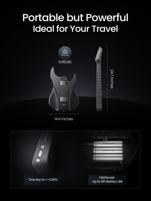 AeroBand Guitar Smart Guitar With Silicone Strings, Travel Silent Guitar With Detachable Fretboard, Headphone Jack, Built-in Speaker and Drum system, Aeroband APP Play, MIDI Guitar