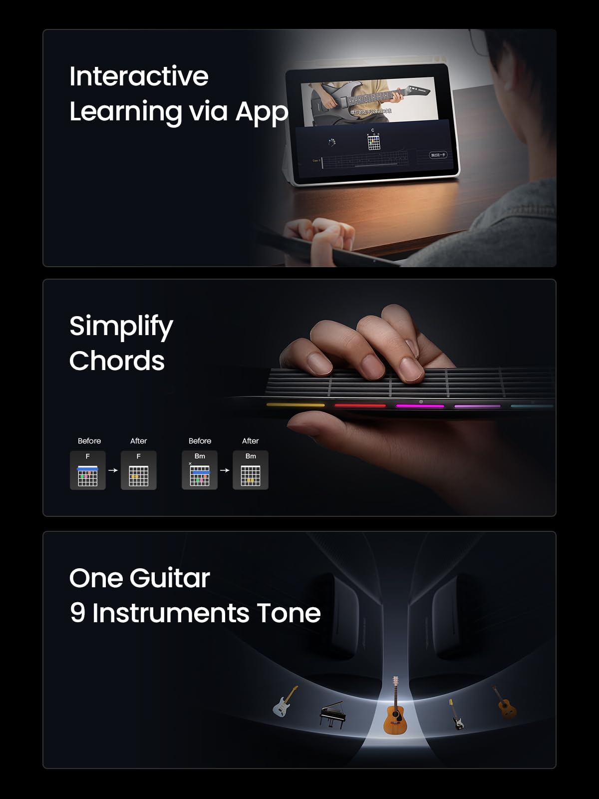 AeroBand Guitar Smart Guitar With Silicone Strings, Travel Silent Guitar With Detachable Fretboard, Headphone Jack, Built-in Speaker and Drum system, Aeroband APP Play, MIDI Guitar