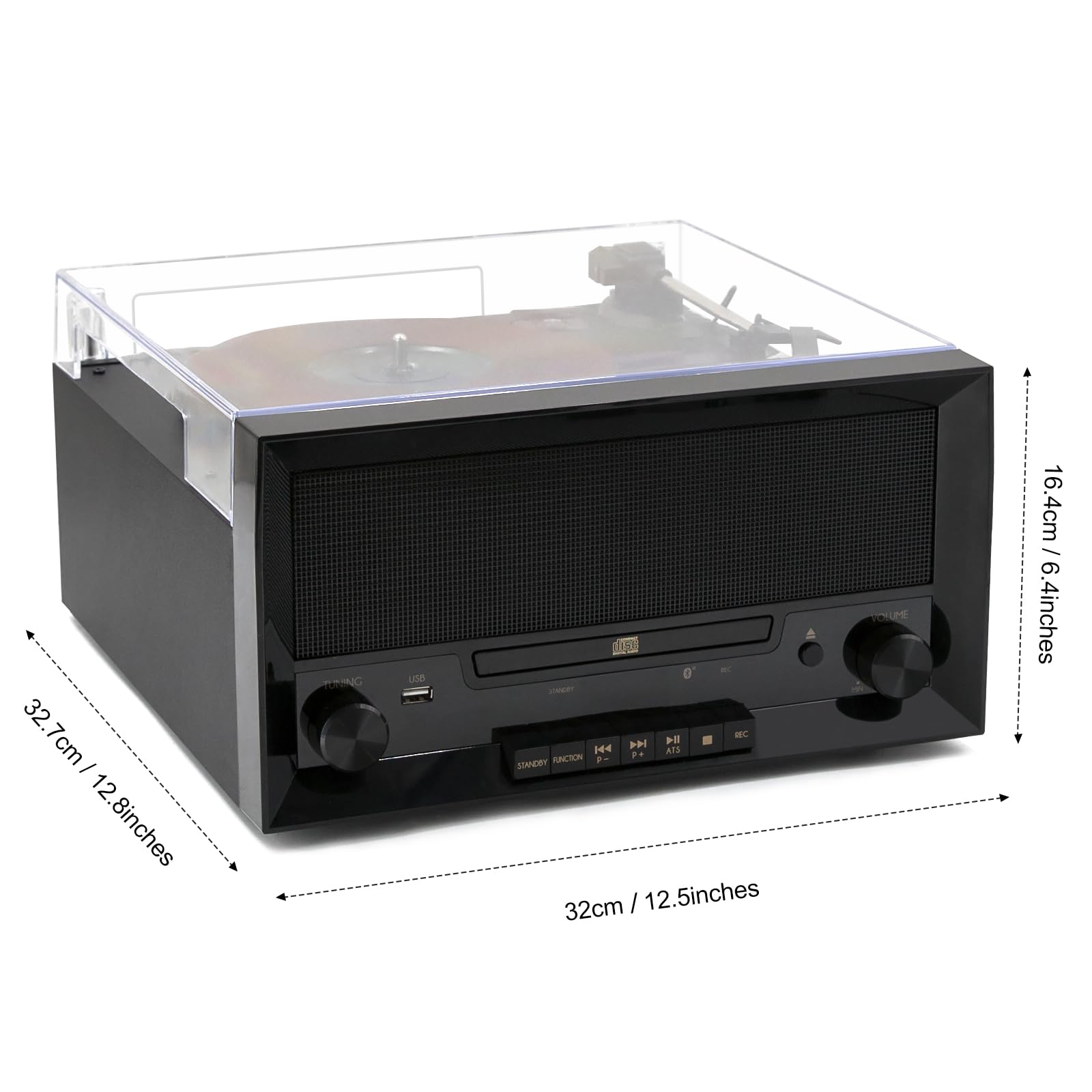Multi-Functional Record Player 3-Speed RetroTurntable with Built-in Speakers & Bluetooth All-in-One Vinyl Turntable CD Player USB Recording FM Radio Vintage Wireless Music Streaming for Home