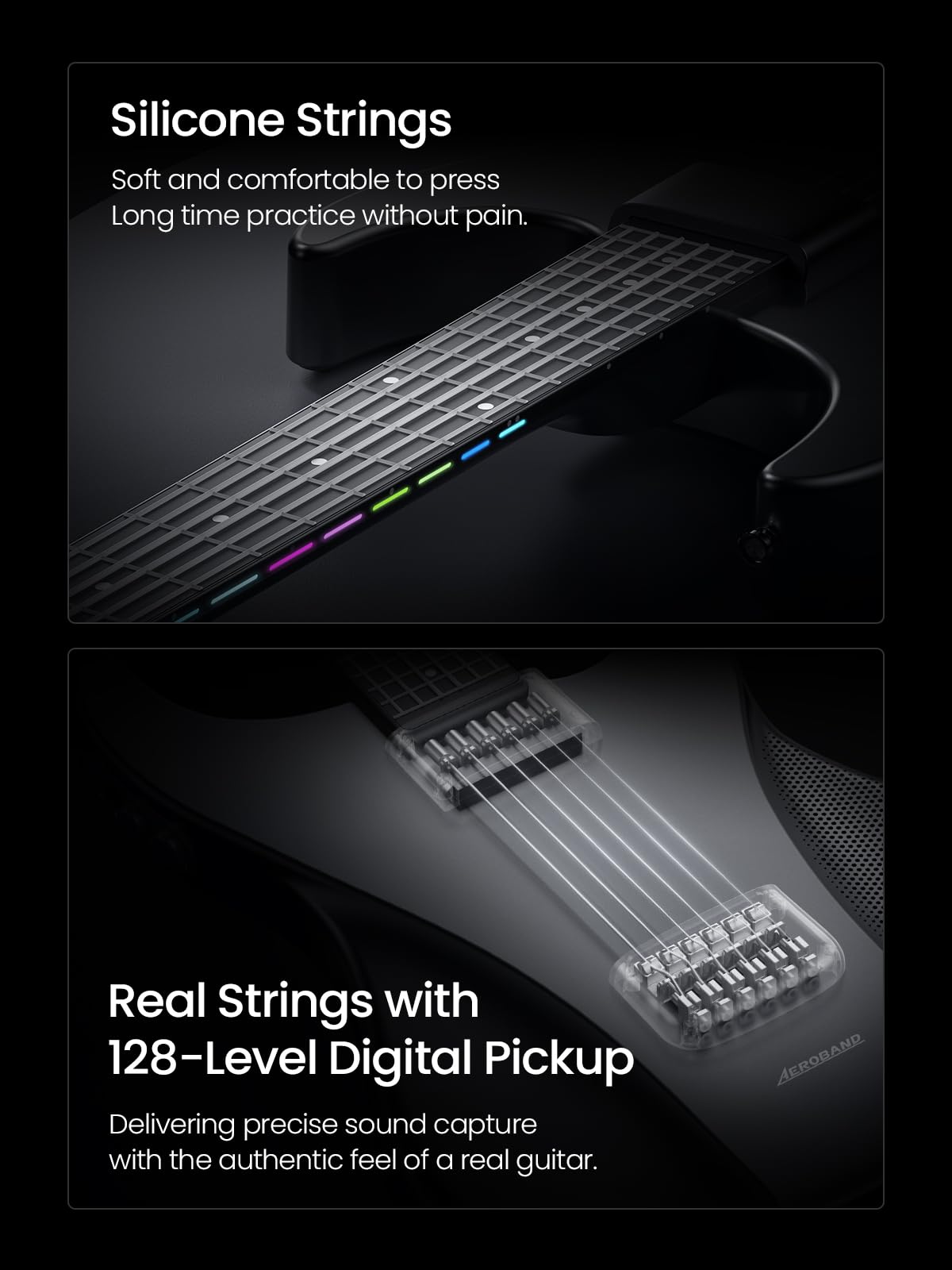 AeroBand Guitar Smart Guitar With Silicone Strings, Travel Silent Guitar With Detachable Fretboard, Headphone Jack, Built-in Speaker and Drum system, Aeroband APP Play, MIDI Guitar