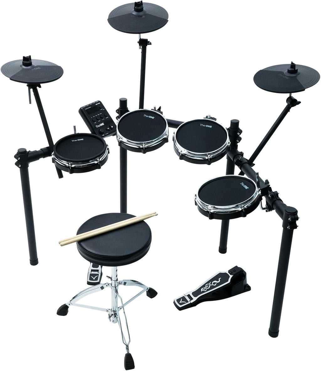 The ONE Electric Drum Set Bundle with 2 Switch Pedals, Headphones, Sticks & Drum Throne
