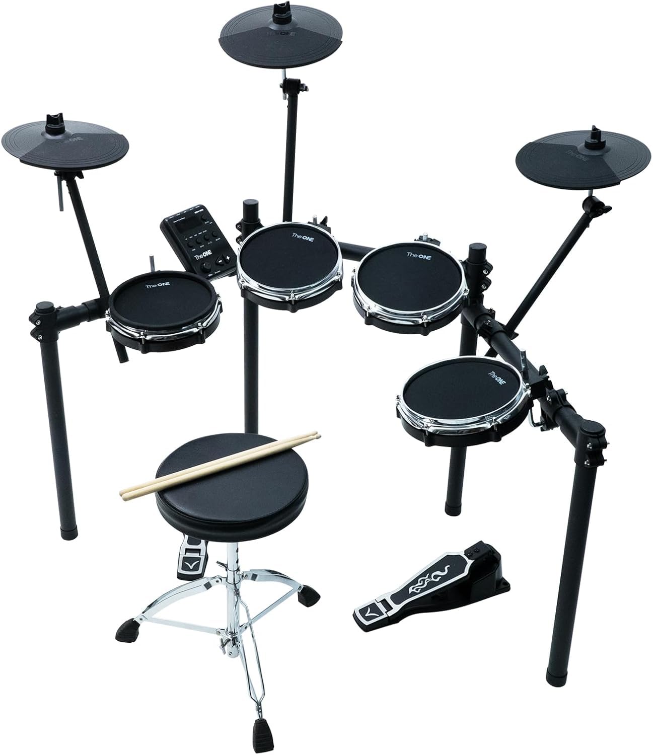 The ONE Electric Drum Set Bundle with 2 Switch Pedals, Headphones, Sticks & Drum Throne