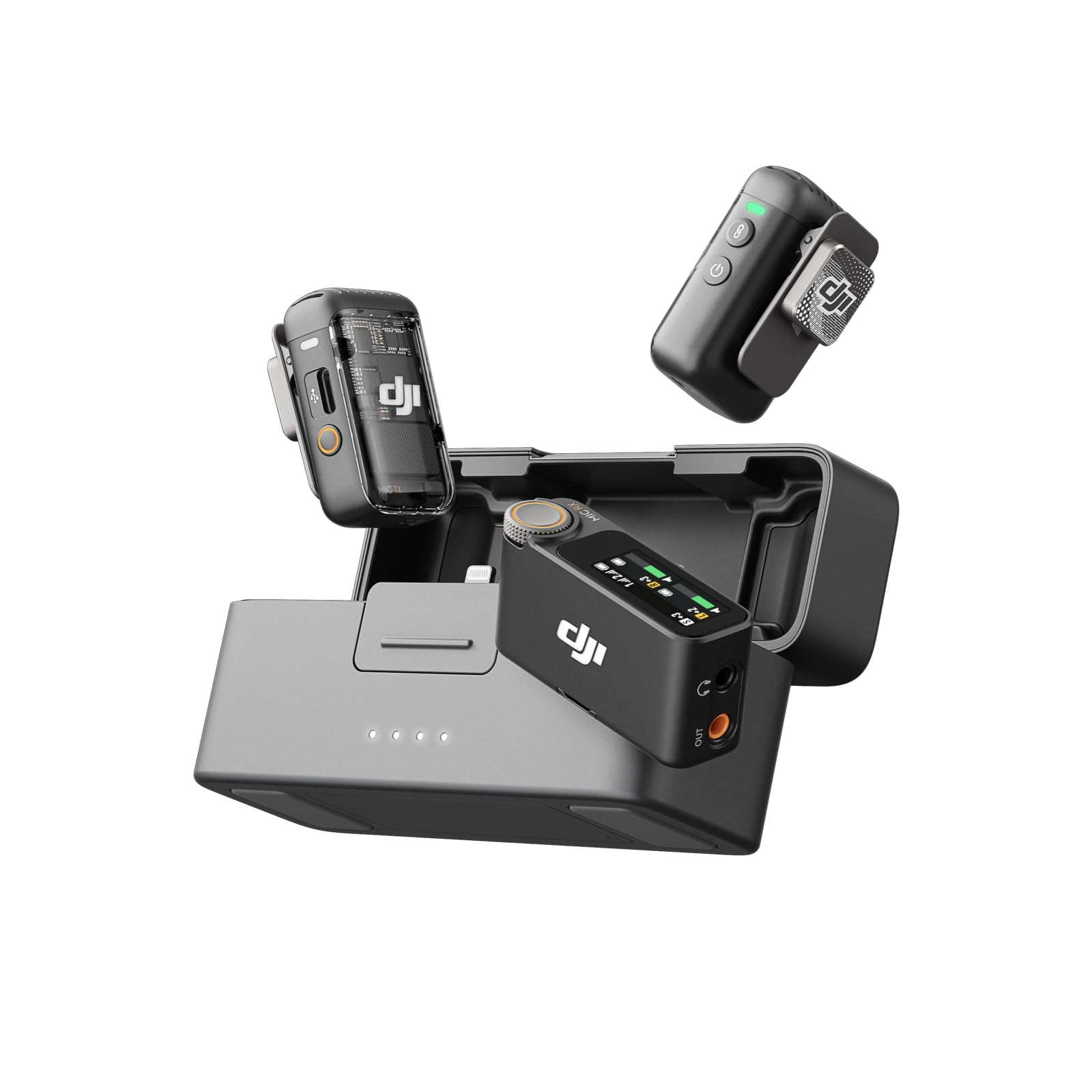 DJI Mic 2 (2 TX + 1 RX + Charging Case), Wireless Lavalier Microphone, Intelligent Noise Cancelling, 32-bit Float Internal Recording, 820 ft.(250m) Range, Microphone for iPhone, Android, Camera (Used)