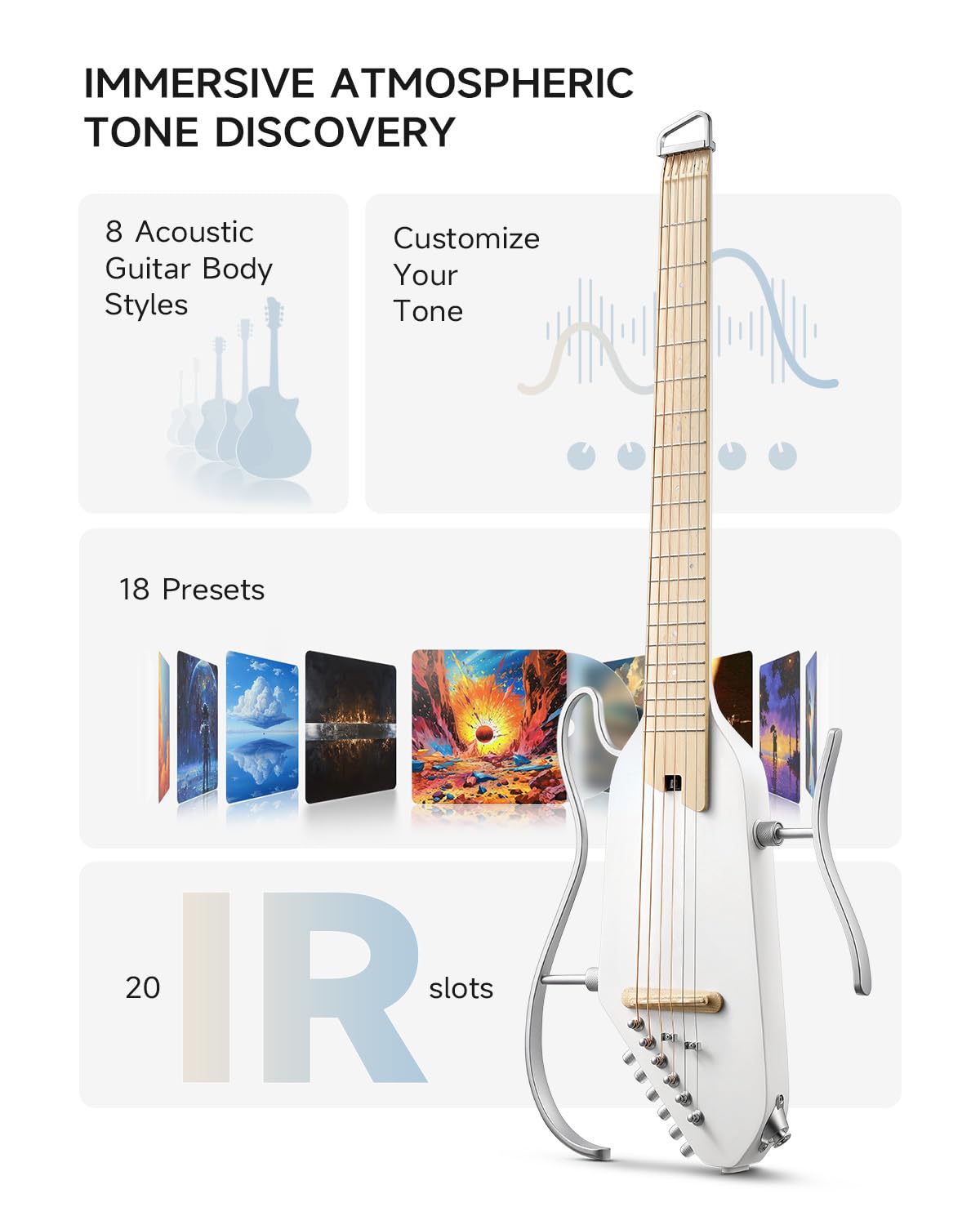 Donner Acoustic Electric Guitar HUSH I PRO Travel Guitar with Multiple Effect Modes Smart Guitarra Kit of Earphone, Gig Bag, Strap, Charging Cable