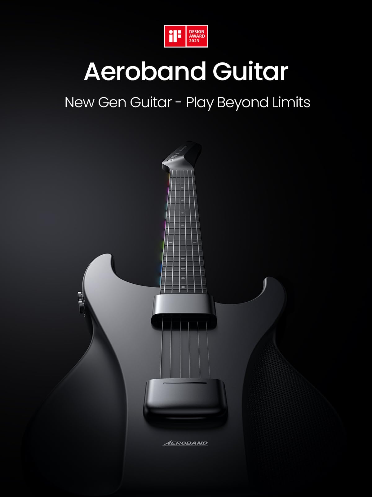 AeroBand Guitar Smart Guitar With Silicone Strings, Travel Silent Guitar With Detachable Fretboard, Headphone Jack, Built-in Speaker and Drum system, Aeroband APP Play, MIDI Guitar