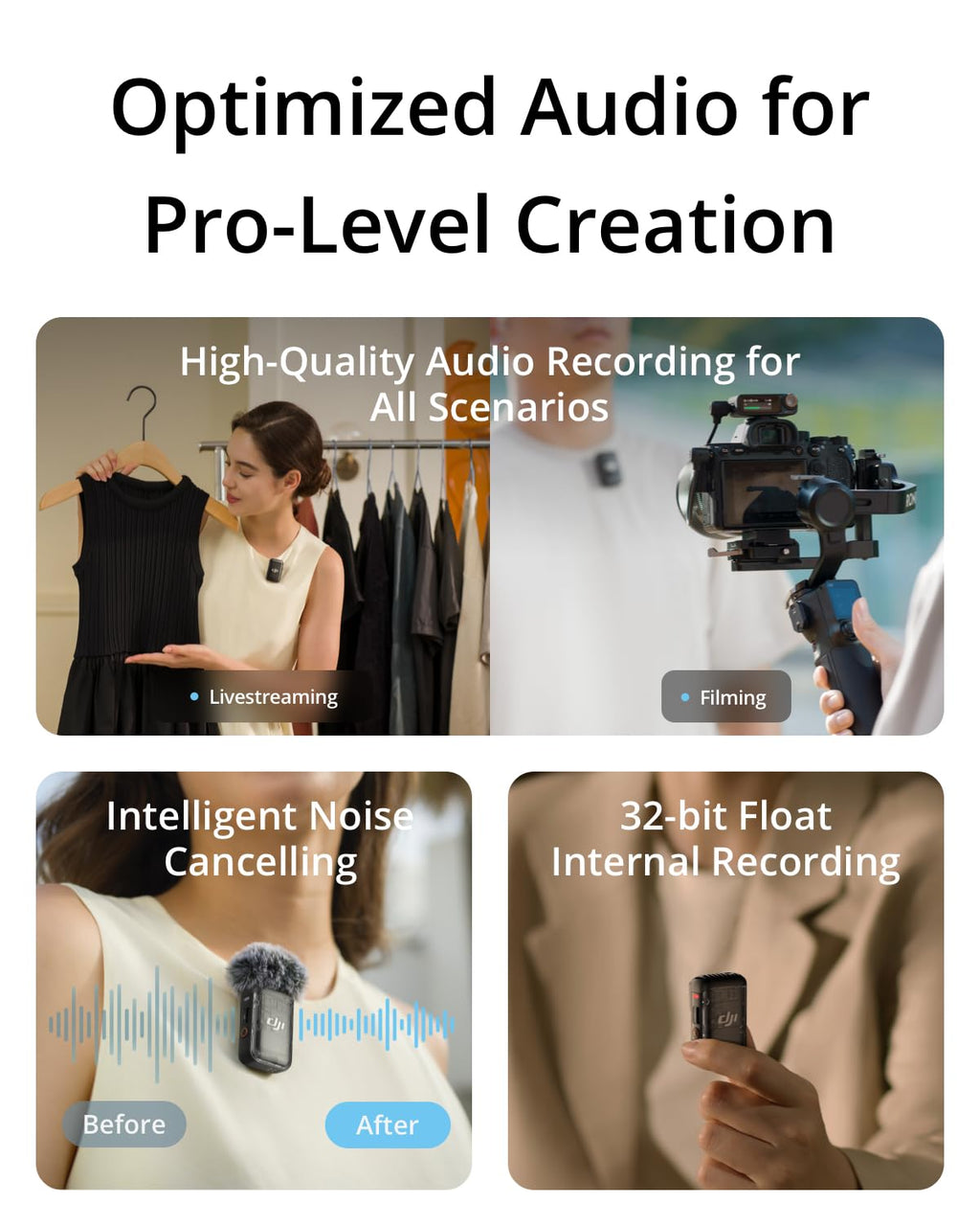 DJI Mic 2 (2 TX + 1 RX + Charging Case), Wireless Lavalier Microphone, Intelligent Noise Cancelling, 32-bit Float Internal Recording, 820 ft.(250m) Range, Microphone for iPhone, Android, Camera (Used)