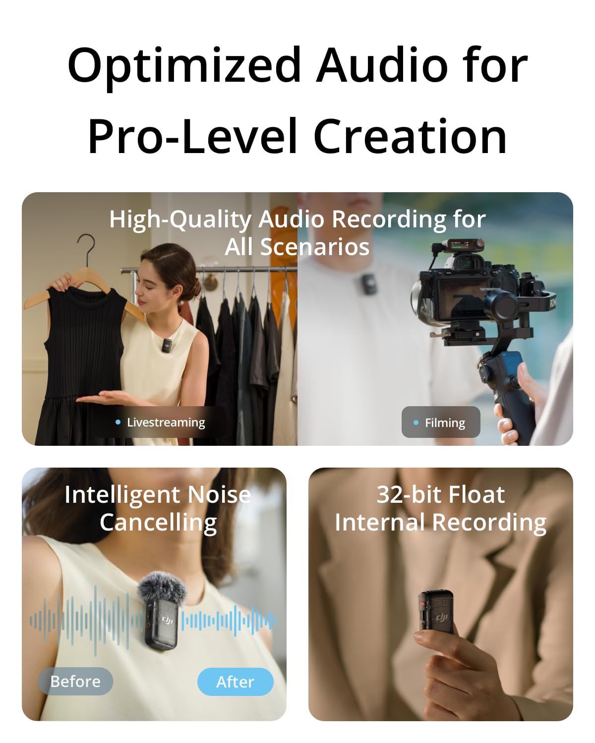 DJI Mic 2 (2 TX + 1 RX + Charging Case), Wireless Lavalier Microphone, Intelligent Noise Cancelling, 32-bit Float Internal Recording, 820 ft.(250m) Range, Microphone for iPhone, Android, Camera (Used)
