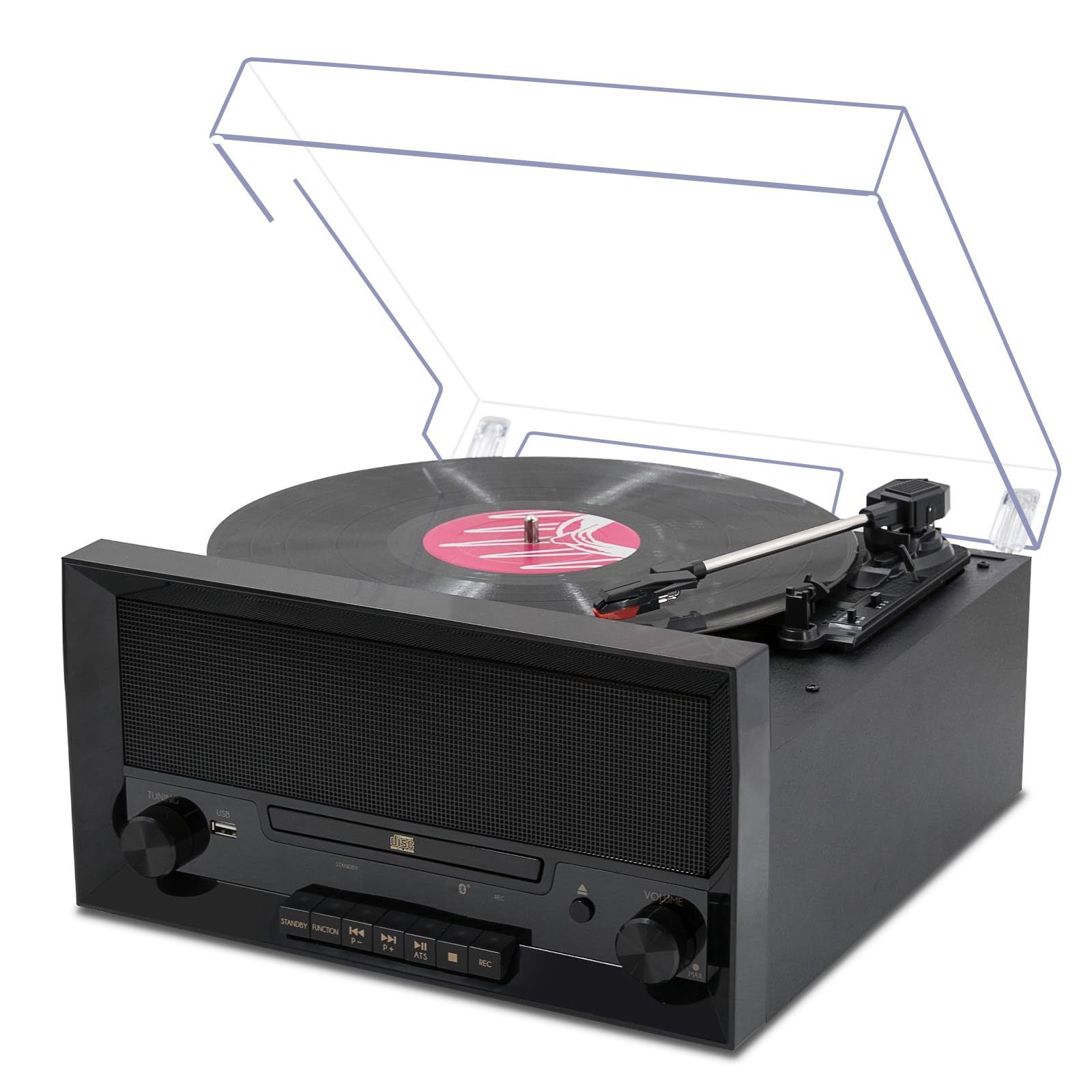 Multi-Functional Record Player 3-Speed RetroTurntable with Built-in Speakers & Bluetooth All-in-One Vinyl Turntable CD Player USB Recording FM Radio Vintage Wireless Music Streaming for Home