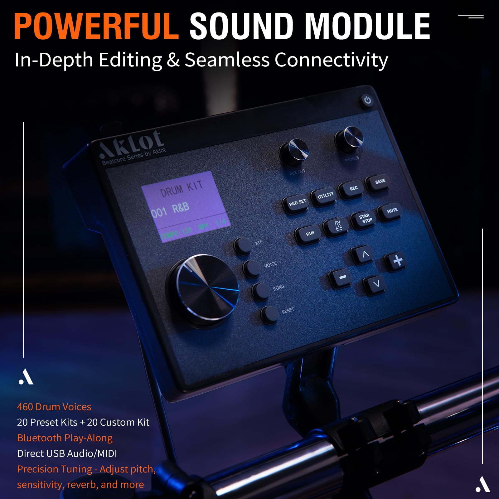 AKLOT Acoustic-Style Electric Drum Set: Independent 16’’ Wooden Bass Drum and 12’’ Snare, Triple-Zone Ride Cymbal, Standalone Hi-Hat, Full Mesh Pads, 460 Sounds, USB MIDI, Throne, Sticks (B-CORE543)