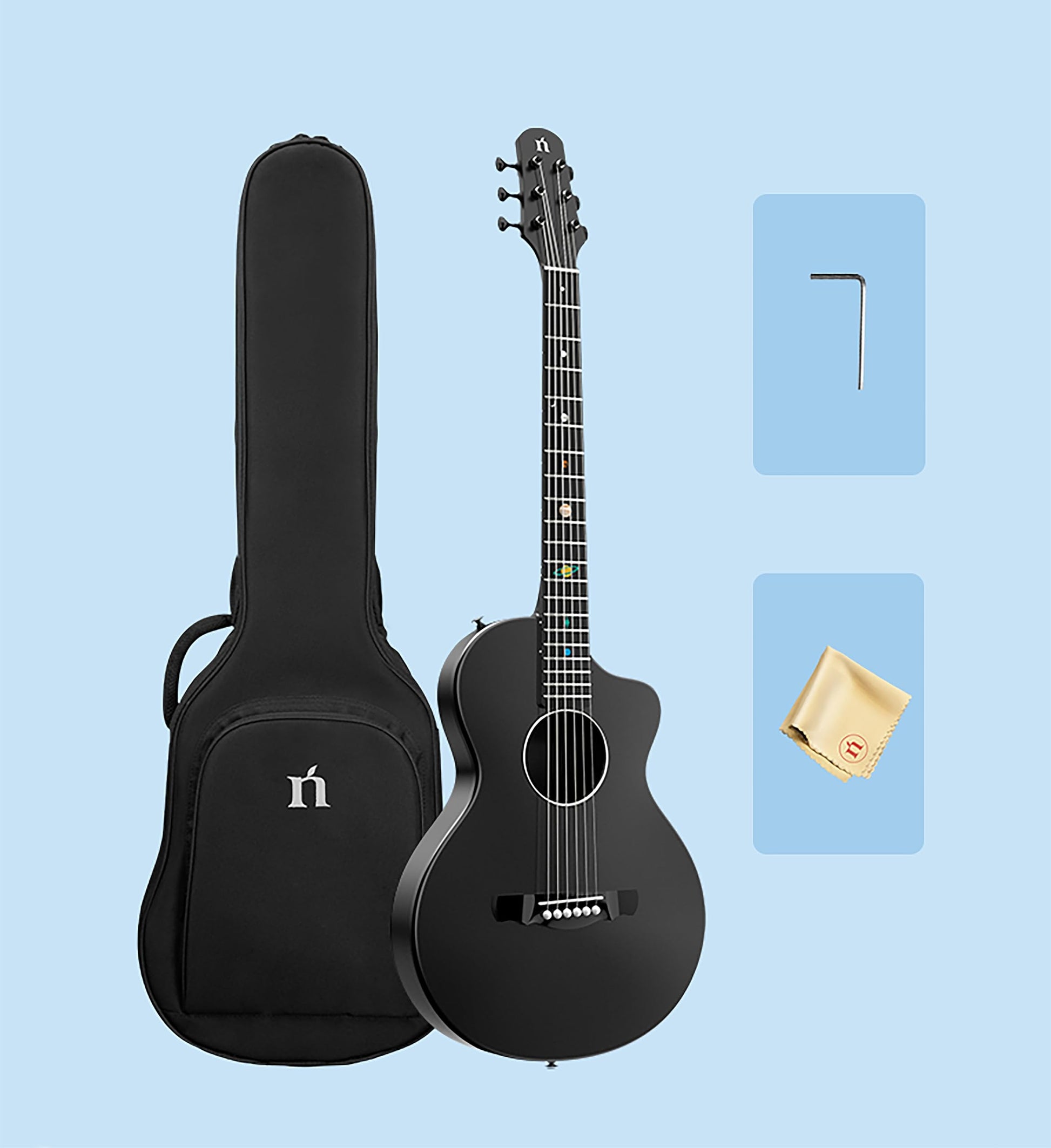 Natasha Carbon Fiber Acoustic Guitar, 38-inch Steel-string Guitarra,Durable Thin 6-string Guitar for Beginners (Cosmic Black)