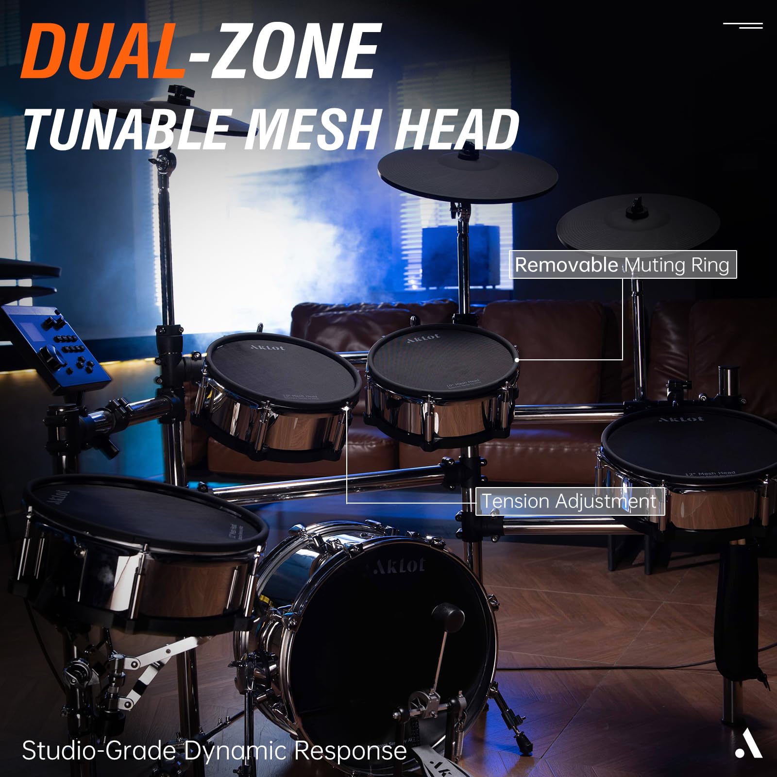 AKLOT Acoustic-Style Electric Drum Set: Independent 16’’ Wooden Bass Drum and 12’’ Snare, Triple-Zone Ride Cymbal, Standalone Hi-Hat, Full Mesh Pads, 460 Sounds, USB MIDI, Throne, Sticks (B-CORE543)