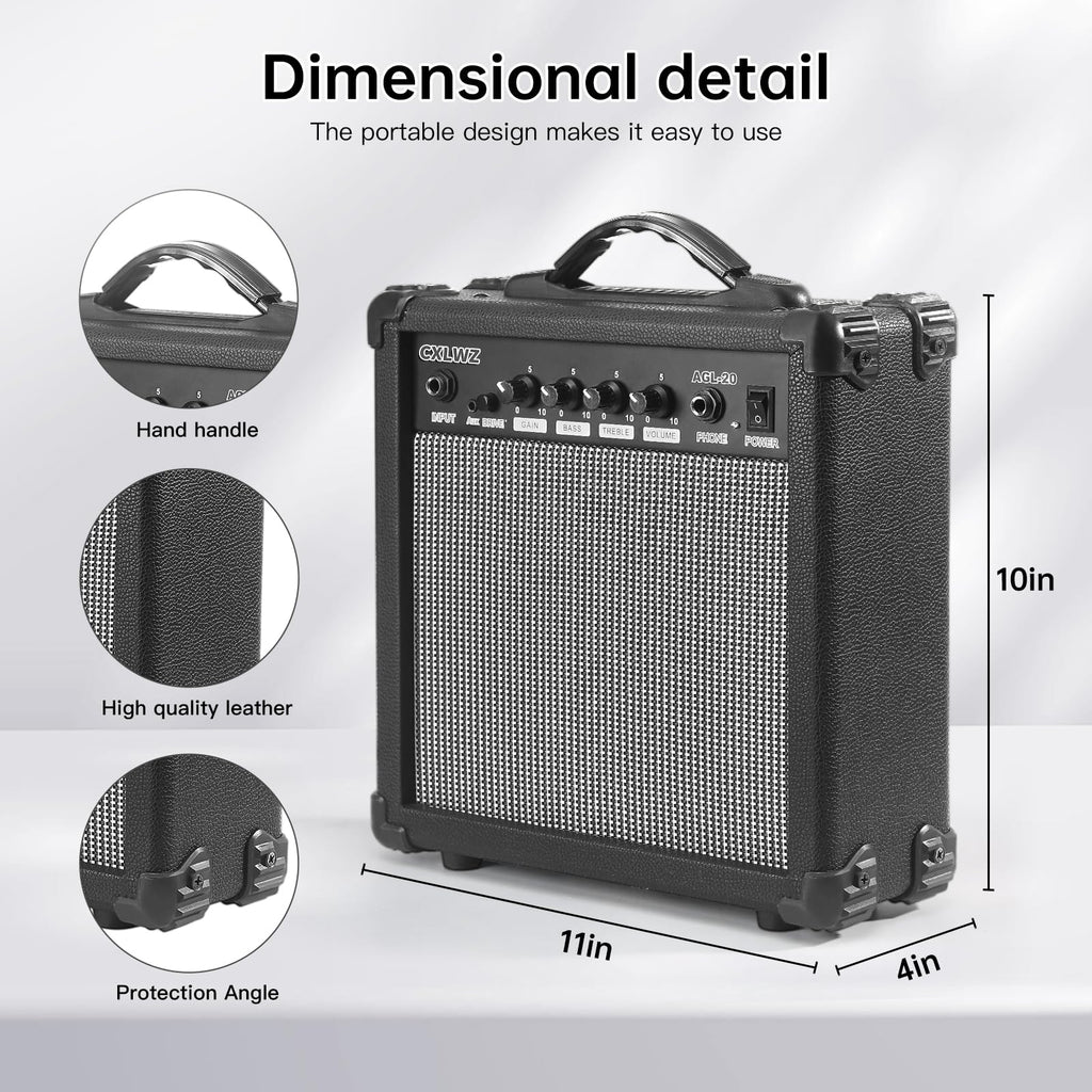 CXLWZ Electric Guitar Amp 20 Watt Amplifier Portable Amp with Headphone Input Gain Powe Including Professional Noise Reduction Cable （Black）