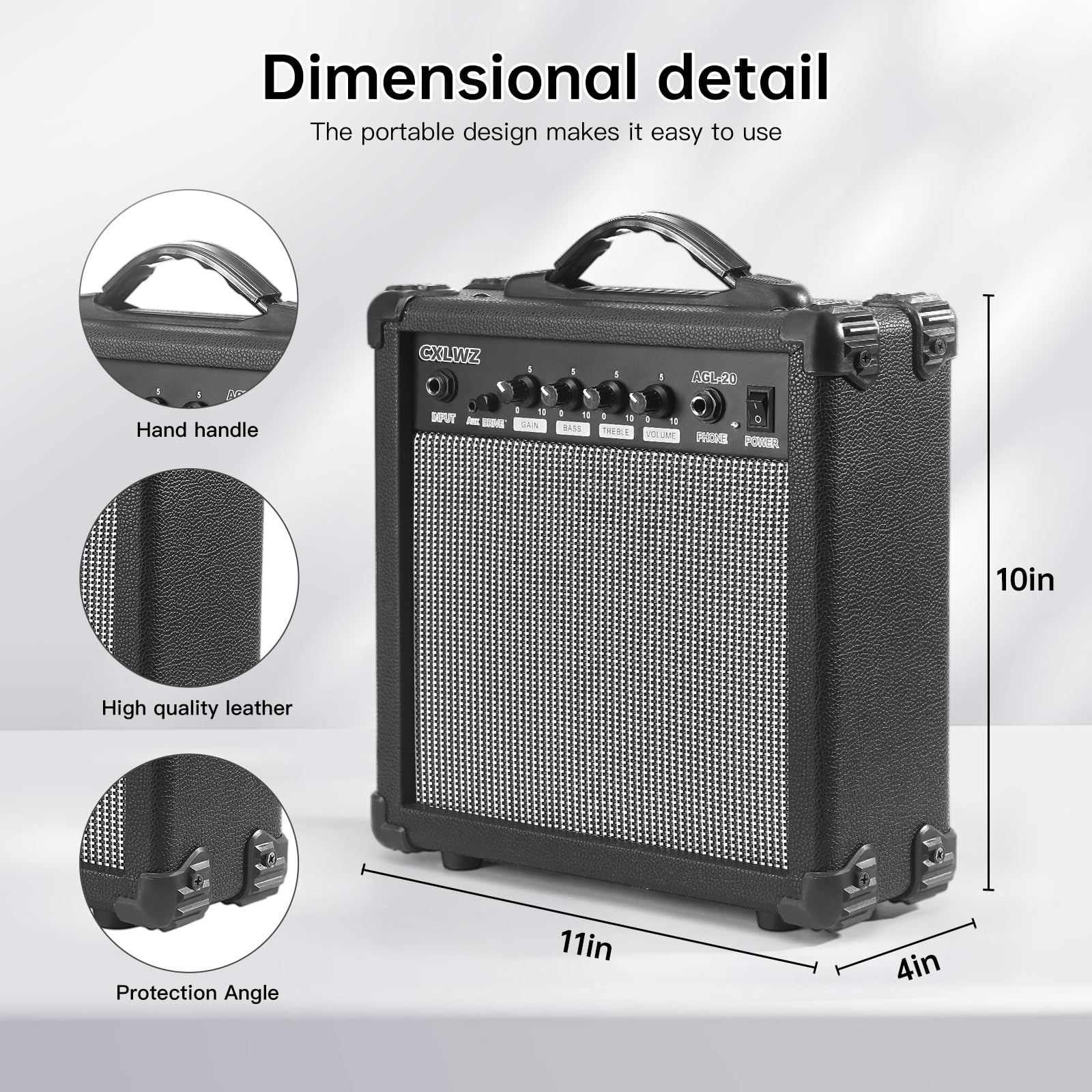 CXLWZ Electric Guitar Amp 20 Watt Amplifier Portable Amp with Headphone Input Gain Powe Including Professional Noise Reduction Cable （Black）