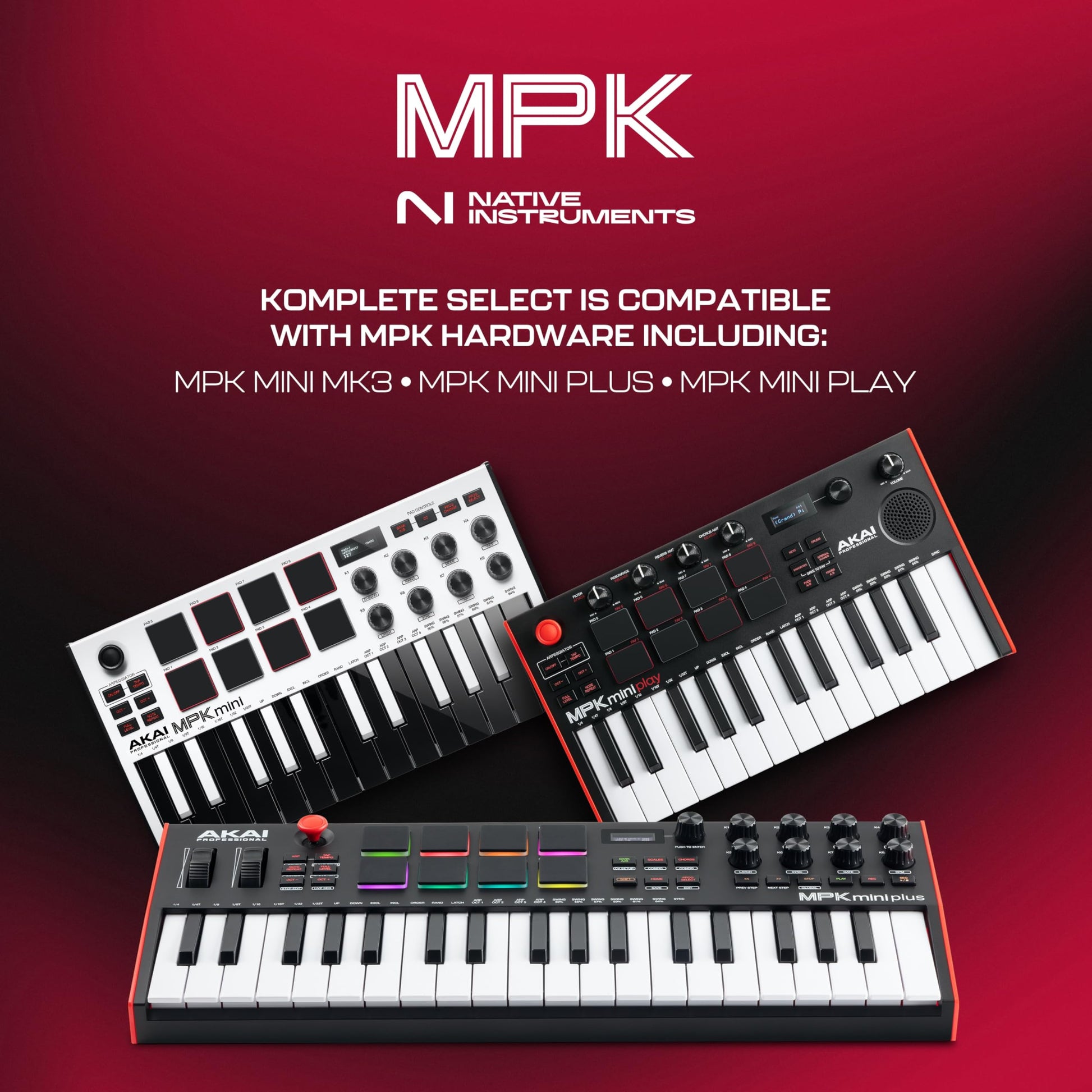Akai Professional MPK Mini MK3 - 25 Key USB MIDI Keyboard Controller With 8 Backlit Drum Pads, 8 Knobs, Music Production Software and Native Instruments Sound Package (NKS Integration), White