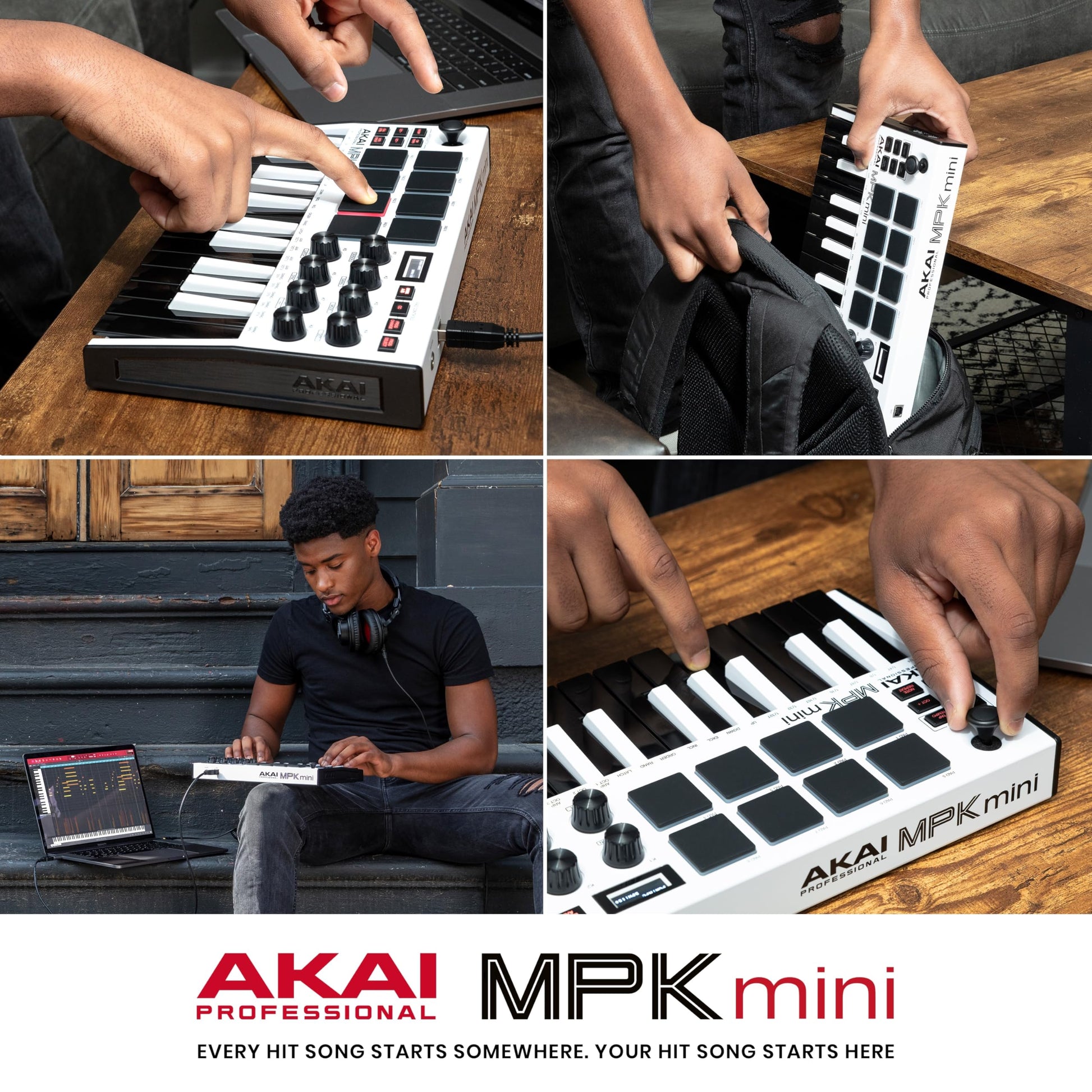 Akai Professional MPK Mini MK3 - 25 Key USB MIDI Keyboard Controller With 8 Backlit Drum Pads, 8 Knobs, Music Production Software and Native Instruments Sound Package (NKS Integration), White